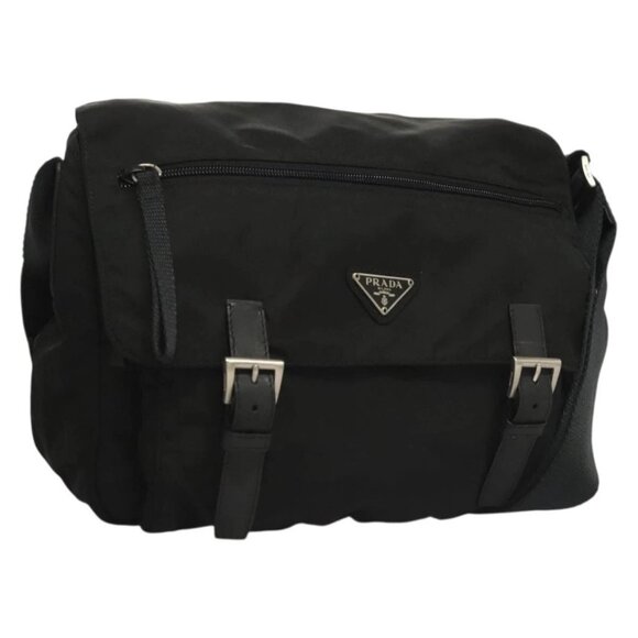 PRADA Shoulder Bag Nylon Black Silver Auth 134158 - Picture 1 of 16